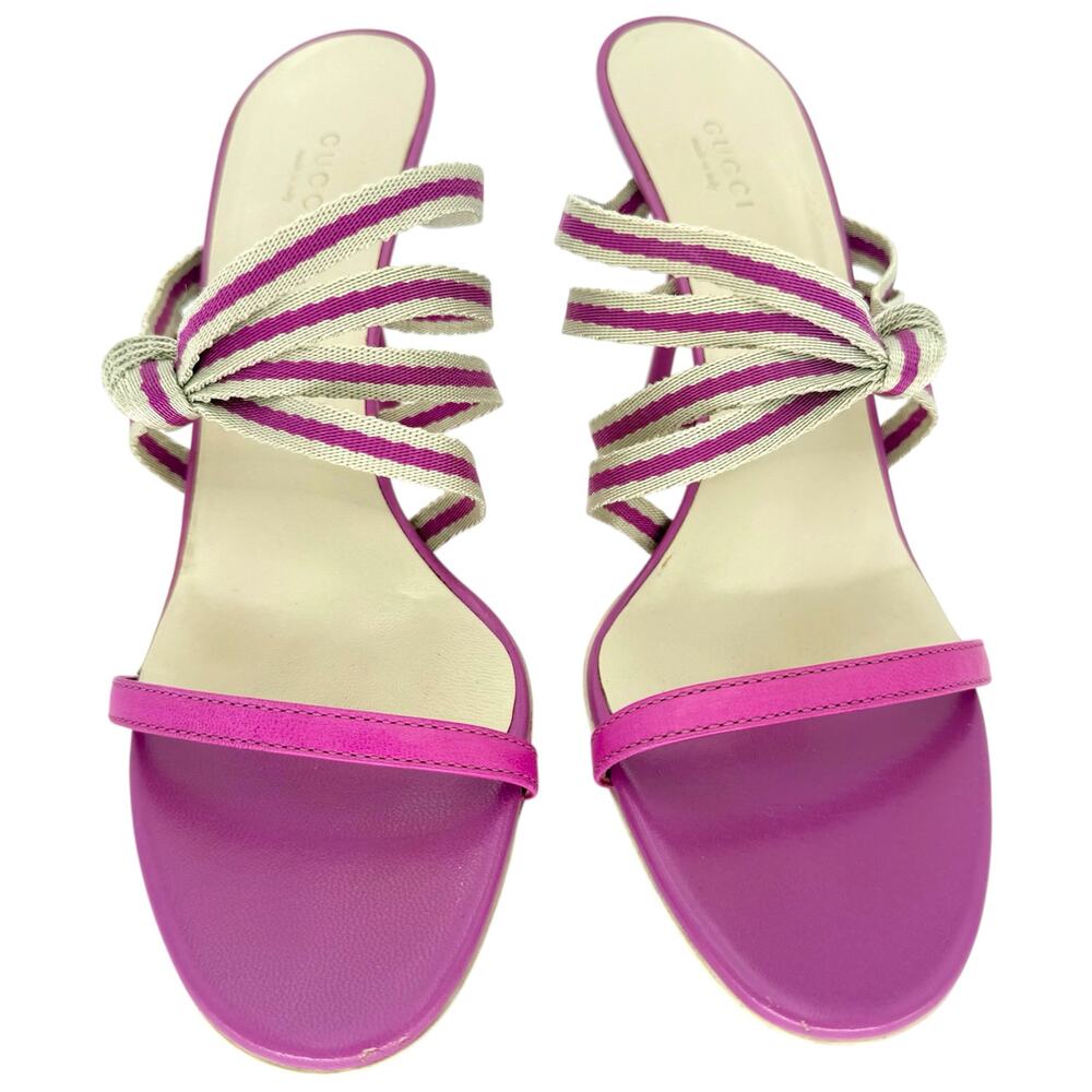GUCCI Mirabelle Knotted Stripe Mules EU 40 US 10 Fuchsia Pink High Heels Sandals - Picture 3 of 11